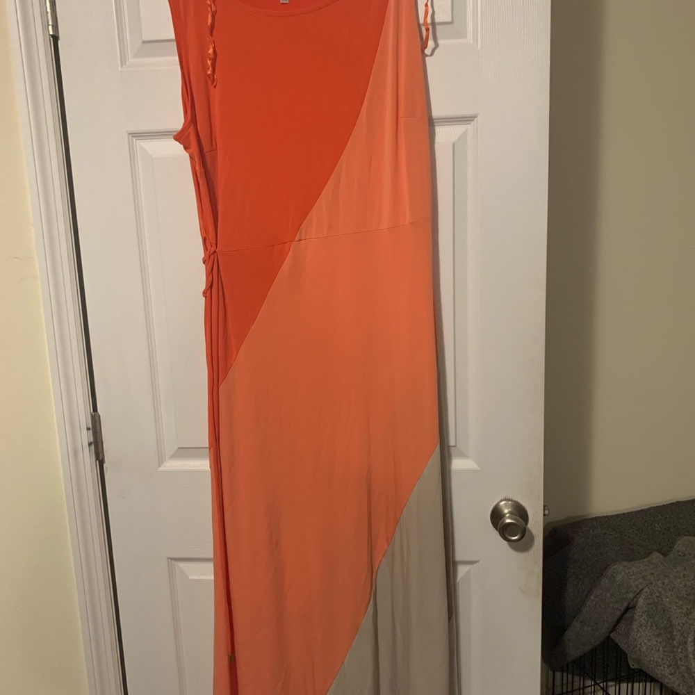 Sandra Darren Orange Asymmetrical Sundress Resort Wear